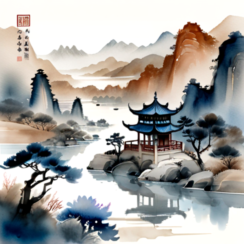 Chinese Watercolor Landscape